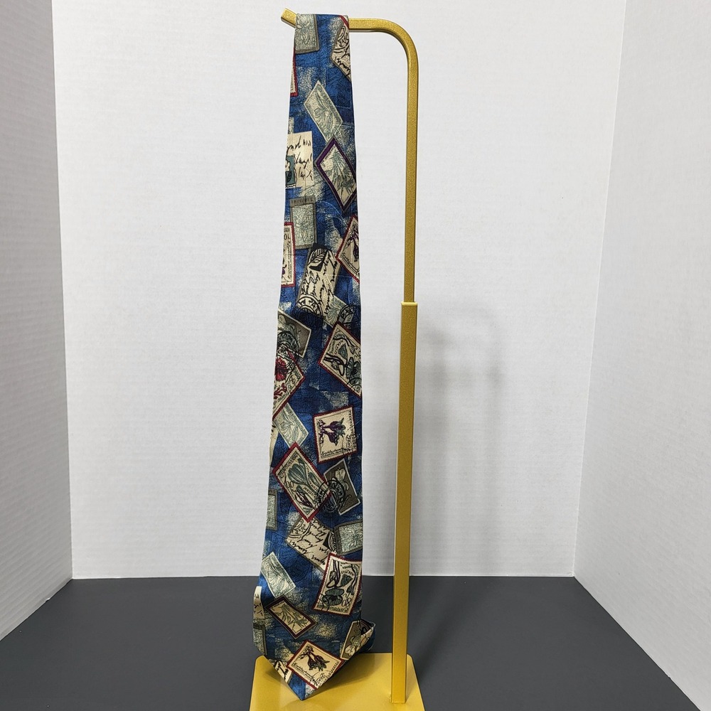 Ferrano Milan Men's Silk Necktie Blue Postage Stamp‎ Print